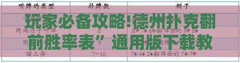 玩家必备攻略!德州扑克翻前胜率表”通用版下载教程